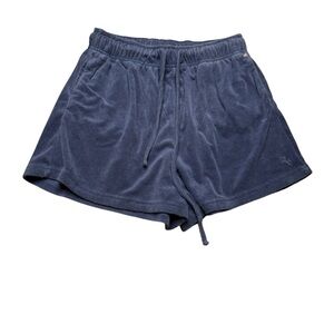 🩳 Rusty Women’s Terry Cloth Lounge Shorts Navy Blue Drawstring Elastic Waist L 🩳